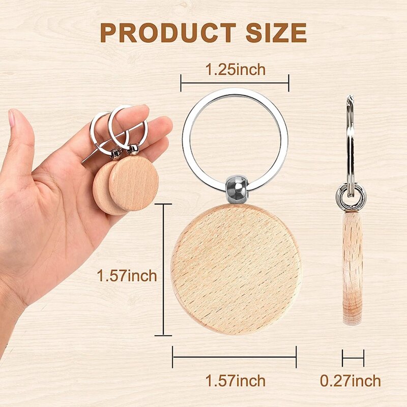 70PCS Wood Keychain Blanks, Unfinished Round Wood Key Tag, Wood Engraving Blanks Key Chain For DIY Crafts-Round