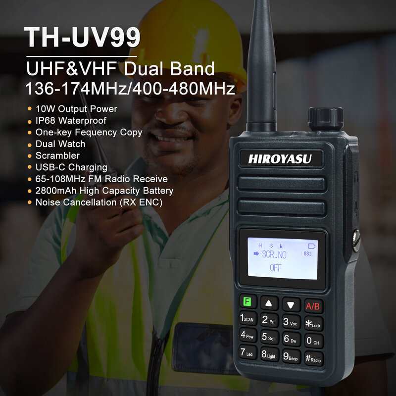 10W IP68 wodoodporny VHF UHF dwuzakresowy podwójny zegarek bezprzewodowy kopia częstotliwości 200Ch Hiroyasu Scrambler VOX FM Walkie Talkie TH-UV99