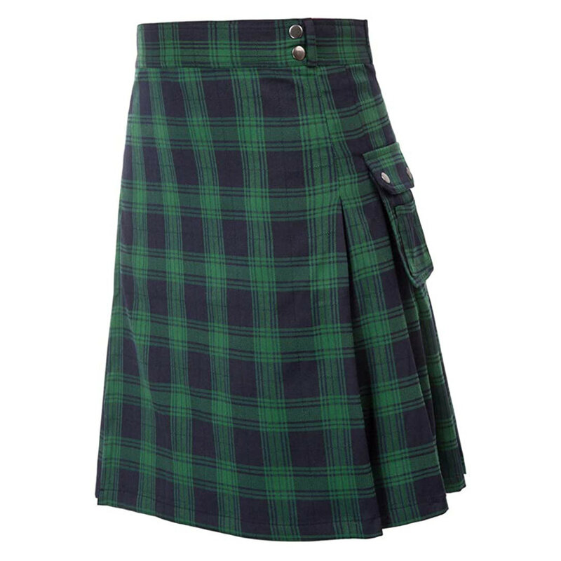Moda męska szkockie spódnice w kratę w kontrastowym kolorze kieszonkowa plisowana spódnica męska szkocka tradycyjna krata marszczona Kilt