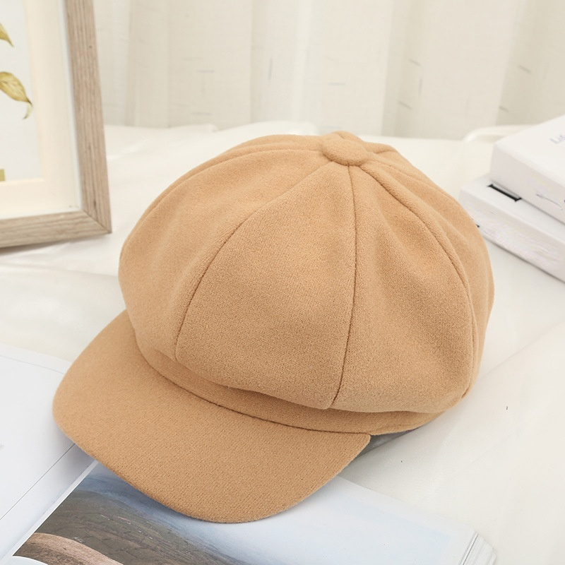 Topi Segi Delapan Musim Gugur Musim Dingin untuk Wanita Topi Baret Kasual Fashion Warna Solid Topi Baret Seni Pria Pelukis Wanita Pelindung Matahari Topi Newsboy