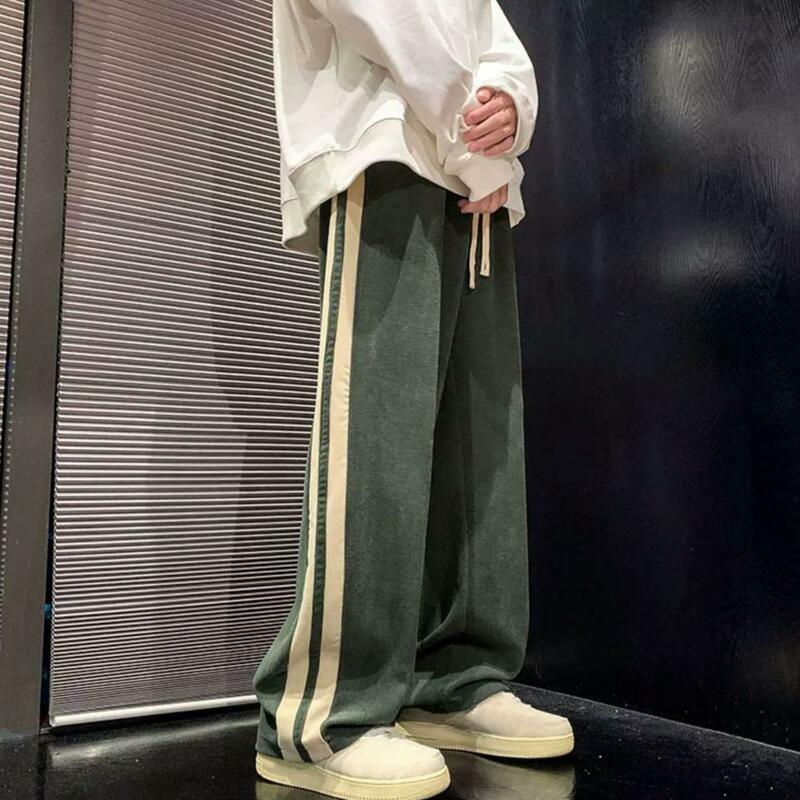 Men Drawstring Pants Retro Striped Men's Sweatpants with Elastic Waist Wide Leg for Comfortable Street Style Soft for Casual
