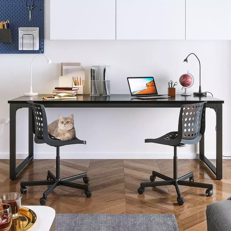71 Inch Computer Desk, Modern Minimalist Style Home Office Desk, Study Student Writing Desk, Black Computer Desk