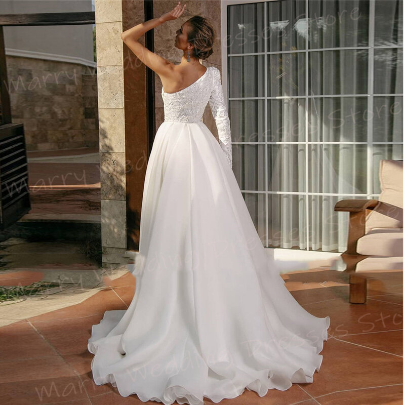 Женское свадебное платье It's yiiya, белое ТРАПЕЦИЕВИДНОЕ ПЛАТЬЕ на одно плечо с высоким разрезом сбоку на лето