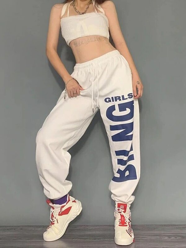 Jmprs корейские буквы повседневные спортивные брюки женские винтажные хип-хоп уличные спортивные брюки Bf с высокой талией ретро свободные строгие брюки Новинка