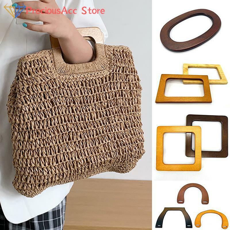 1PC Wooden Bag Handle Decor D-Shape Square Bag Straps DIY Handbag Parts Classic Bag Tote Handle Replacement Bags Accessories