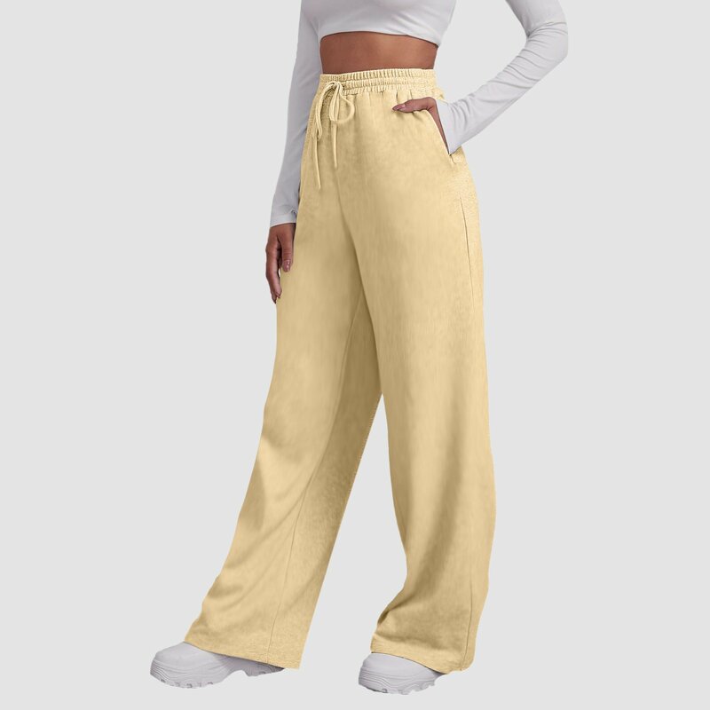 Pantalones de chándal de pierna recta ancha para mujer, pantalón de chándal inferior, pantalones de Yoga de cintura alta, pantalones de entrenamiento con bolsillos