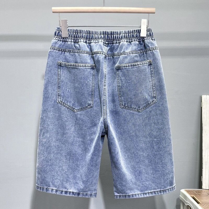 Summer Men's Fashion Slim Fit Denim Ripped Shorts Korean Casual Perforated mens jeans