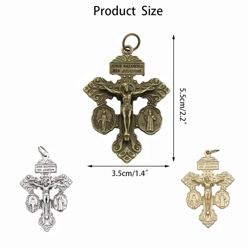 Crucifijo católico multiusos de aleación de 6 piezas con diseño de medalla, piezas de Rosario Católico, 1,4X2,2 pulgadas