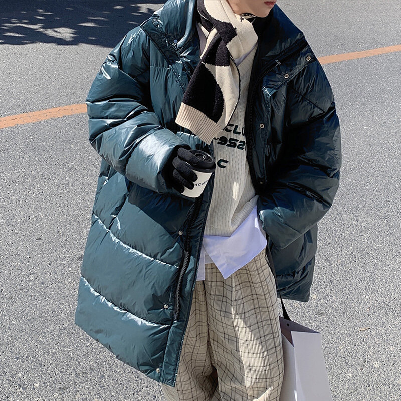 Пуховик мужской зимний оверсайз, теплая Модная Повседневная Длинная Куртка, уличная одежда в Корейском стиле, свободная Толстая Паркер