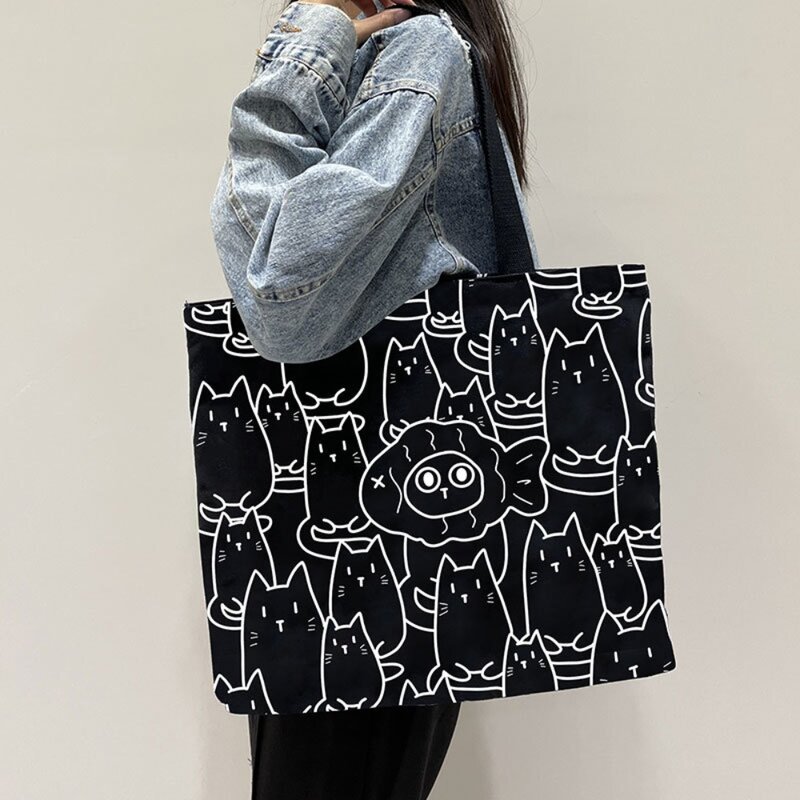 Canvas Fashion Print Shoulder Bag, Saco Literário De Forma Quadrada, Simplicidade Viagem Bolsas