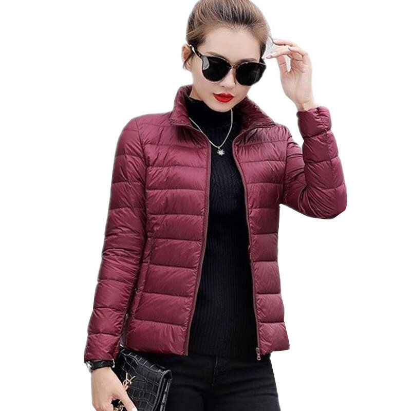Spring and Autumn New Style Women's Stand Collar Coat Black / Wine Red / Navy Blue Fashion Lady Casual Light Thin Down Jacket