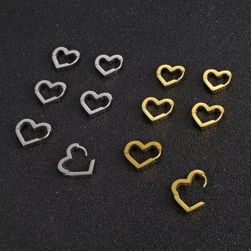 Brincos de Aço Inoxidável do Símbolo do Coração para Mulheres, Sweety Hoop Brinco, Ouro e Prata, Acessórios Jóias, 316L