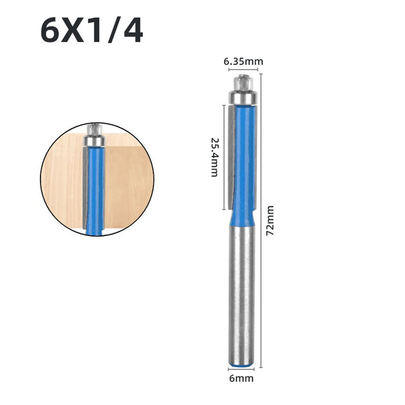 Niebieski Router do obróbki drewna 6x1/4x25 4 rozmiar wysoka twardość ostrza stal wolframowa nadaje się do obramowania i grawerowania