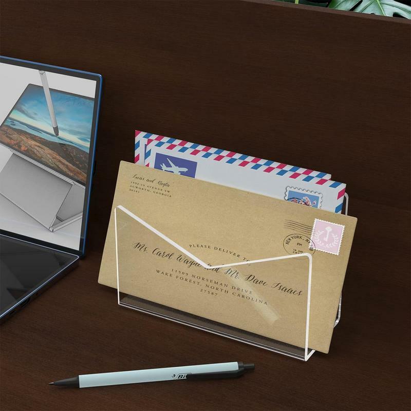 Acrylic Mail Holder Mail Organizer Countertop Letter Holder for Desk Envelope Holder Mail Sorter Stand for Home Office School