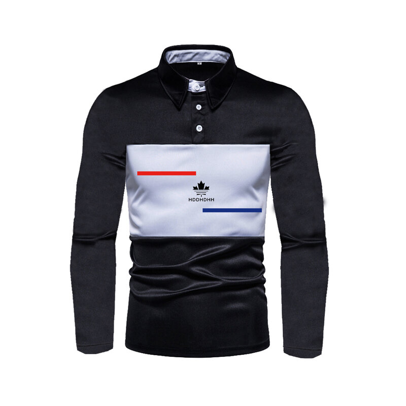 HDDHDHH t-Shirt con risvolto con stampa di marca nuova Polo classica da uomo in bianco e nero manica lunga primavera e autunno Casual Top