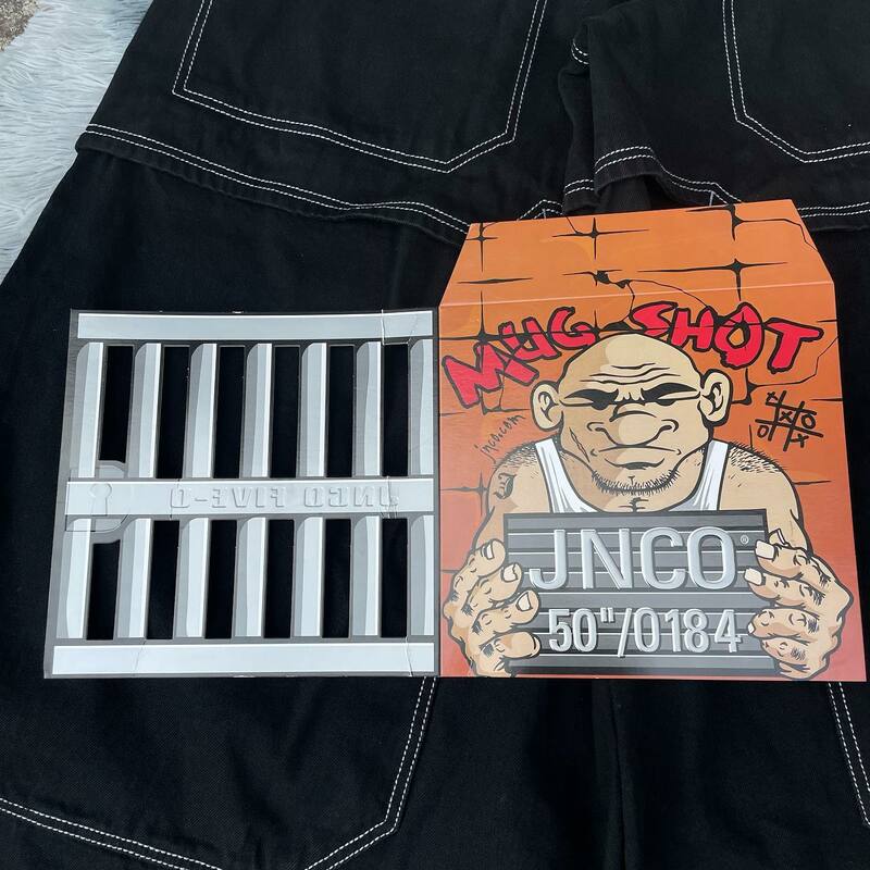 Jeans JNCO ricamati con motivo retrò Harajuku Hip Hop Gothic Streetwear Jeans larghi moda uomo donna pantaloni larghi pantaloni