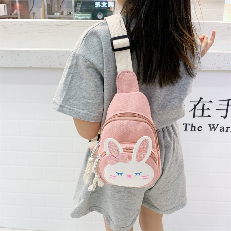 Cute Little Rabbit Crossbody Bag Girls Mini Rabbit Canvas Bag New Chest Bag Kids Wallet Large Capacity  Waist Pack Shopping Bag