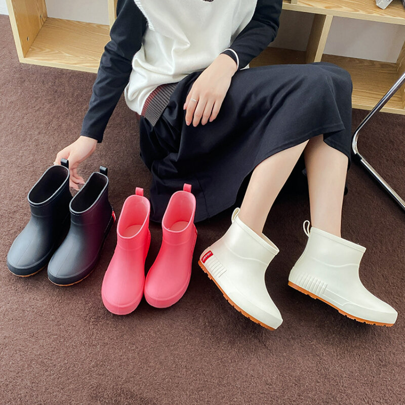 Botas de lluvia cómodas para mujer, zapatos planos de goma para caminar, calzado impermeable para trabajo en el jardín