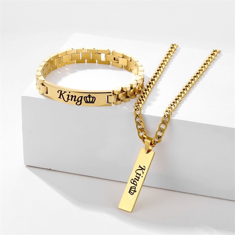 HIYONG Name Custom DIY Men's Titanium Steel Long Necklace Bracelet Personalized Fashion Men's Stainless Steel Jewelry Set