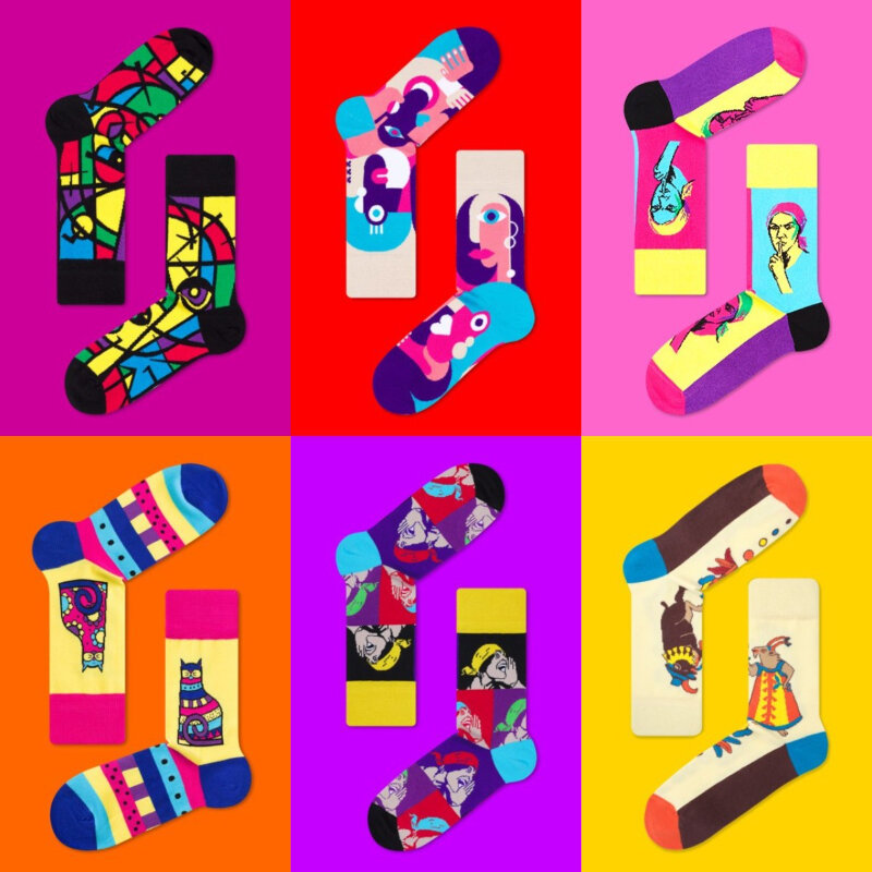 New creative oil painting style art fashion socks, European and American street skateboards, mid-tube lovers cotton socks