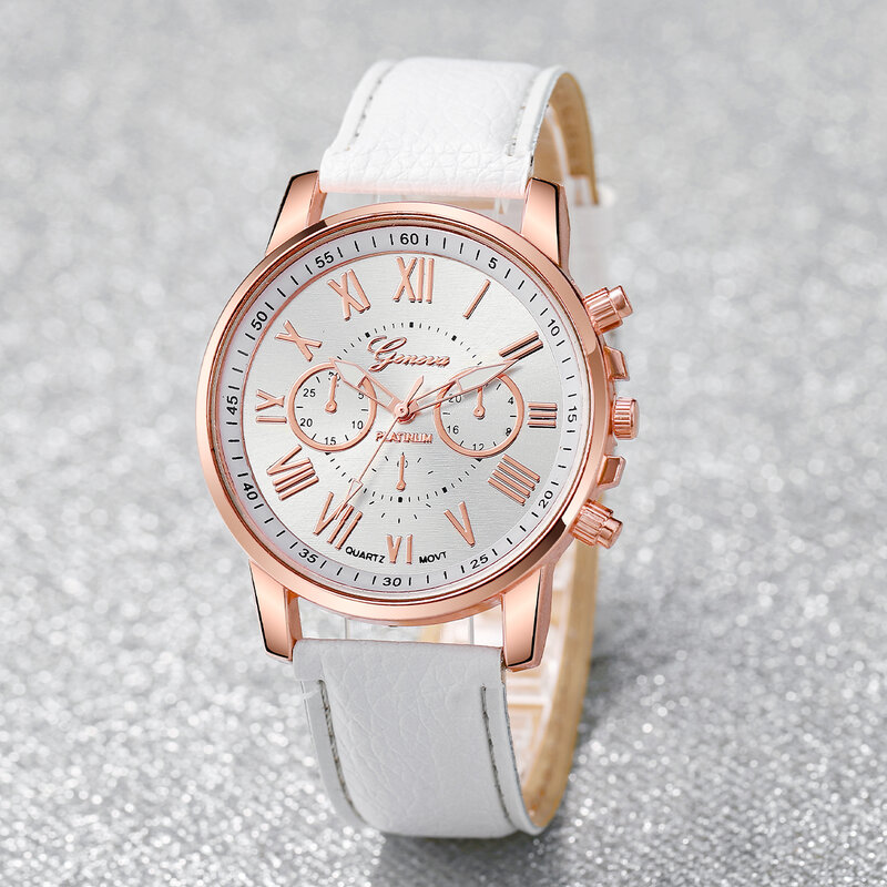 Relógio quartzo com pulseira em forma de amor para mulheres, pulseira de couro, conjunto preto e branco, fashion, 4 pçs/set