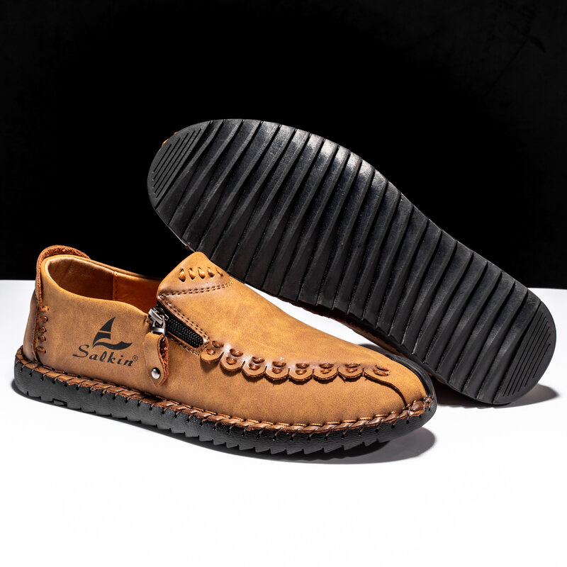 FLYLAND-zapatos originales de cuero para hombre, zapatillas de cuero informales, cómodas, transpirables, para exteriores, para conducir