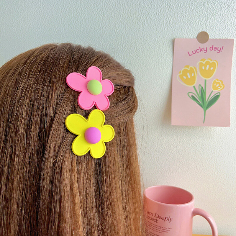 여아용 귀여운 다채로운 꽃 머리핀 헤어그립 헤어 클립, 어린이 선물, 빈티지 게, 헤어 액세서리, 2 개