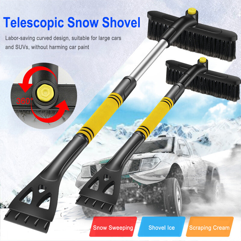 Car Ice Scraper With Brush 360 Rotating Comfort Foam Handle Car Snow Shovel Deicing Tool Car Windshield Snow Remove Frost Broom
