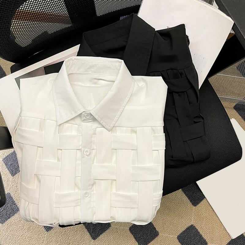 Men Loose Fit Shirt Chic Hollow Out Lapel Shirt for Men Women Long Sleeve Tops with Braid Design Loose Fit Waist Spring Autumn