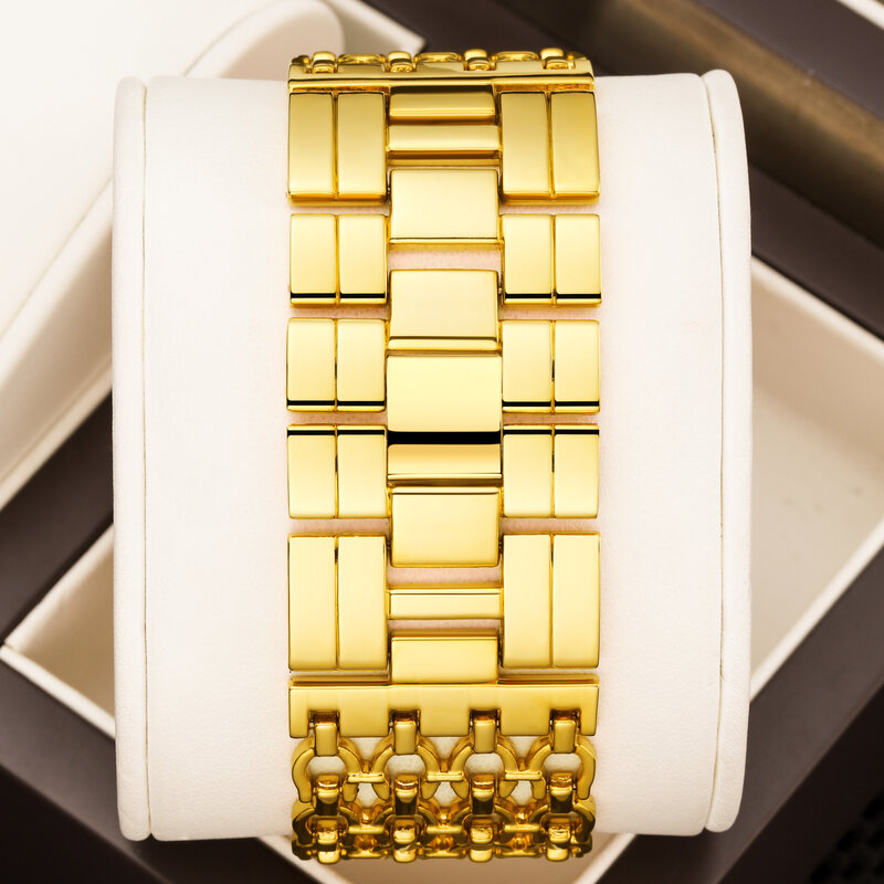 Yalusi นาฬิกาของผู้หญิงมีแบรนด์ลดกระหน่ำเคสสีทองรูปหน้าเรียบ2024แบบเรียบง่ายกล่องใหม่ชุบทอง