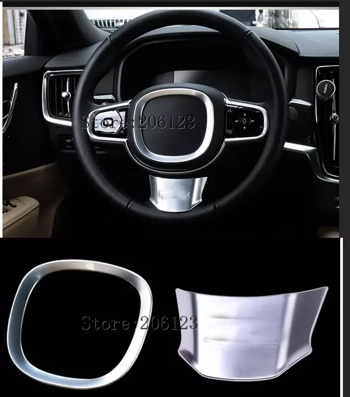 Steering Wheel Frame Decoration Cover Trim For Volvo S90  2018 2019 Chrome ABS Car interior accessories