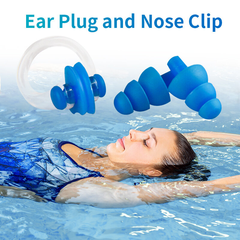 Tapón para los oídos de natación, Clip para la nariz, tapones para los oídos de silicona suave, impermeables, para piscina, para niños y adultos, para nadar y bucear