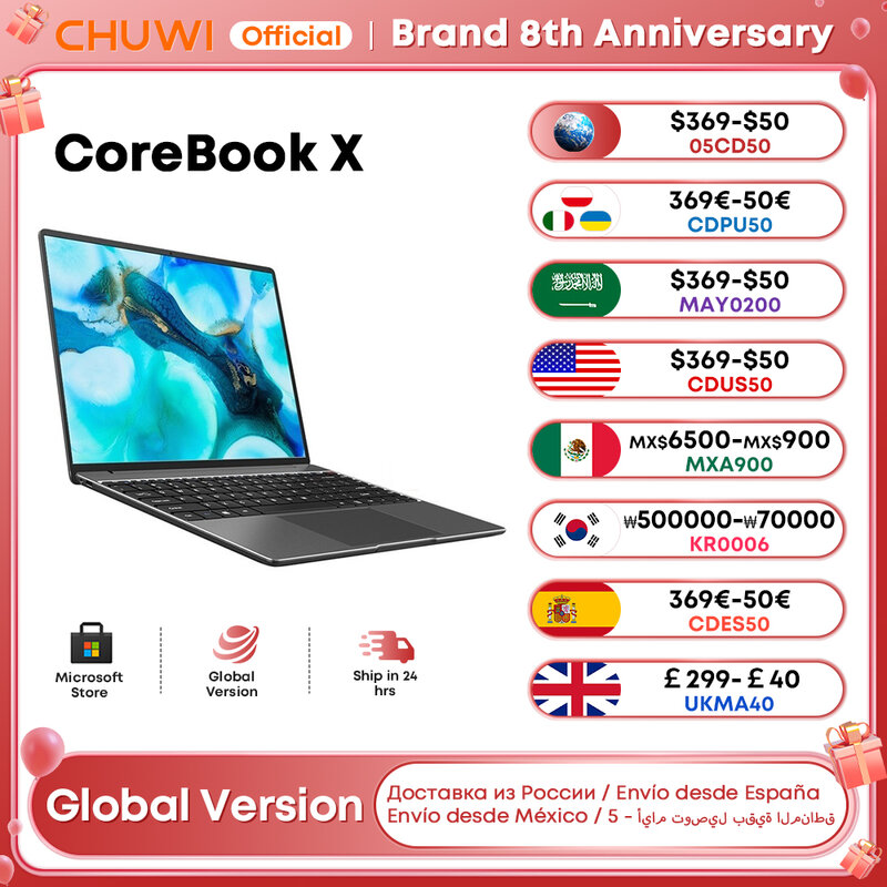 CHUWI-ordenador portátil para videojuegos CoreBook X, pantalla IPS FHD de 14,1 pulgadas, Intel de seis núcleos, i3-1215U Core hasta 3,70 Ghz, 16GB RAM, 512GB SSD