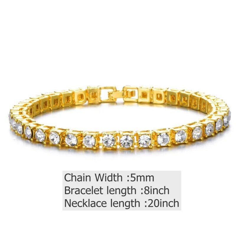 Tennis Chain Hip Hop 5MM 3PCS KIT Watch Necklace Bracelet Bling Crystal Iced Out Tennis Rhinestones Chains For Women Men Jewelry