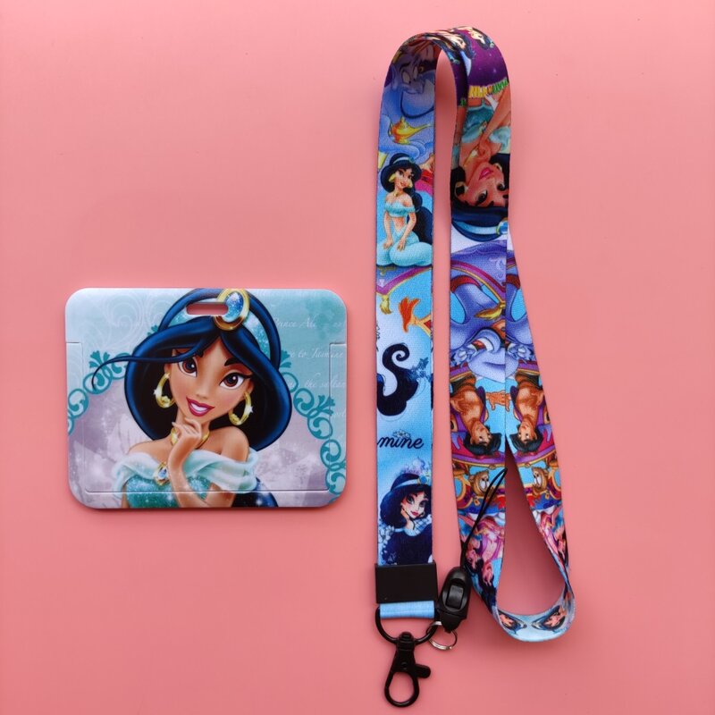 Disney Nàng Công Chúa Jasmine Thẻ Nhận Dạng Giá Đỡ Dây Buộc Hoạt Hình Aladin Đựng Thẻ ID Huy Hiệu Giữ Kinh Doanh Có Thể Thu Vào Kẹp