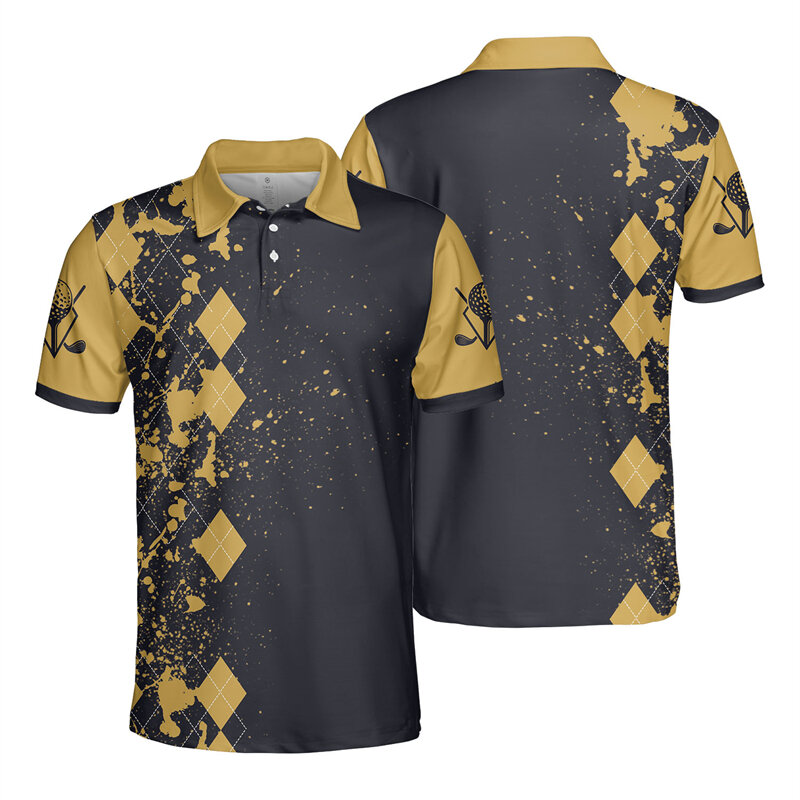 Camiseta polo 3D masculina de golfe, tendência confortável, streetwear Harajuku, lapela casual, camisa de manga curta, blusa extragrande, moda