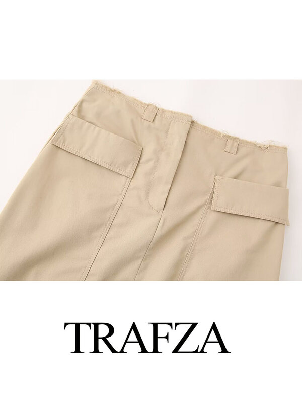 Женский комплект из 2 предметов TRAFZA, однобортная короткая рубашка с отложным воротником и длинными рукавами и элегантная юбка с высокой талией и разрезом на подоле