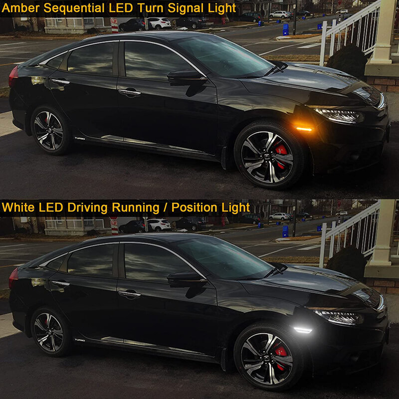 For Honda Civic Coupe Sedan Hatchback 2016-2021Front Bumper LED Side Marker Lamp White Parking Light Amber Turn Signal Lights