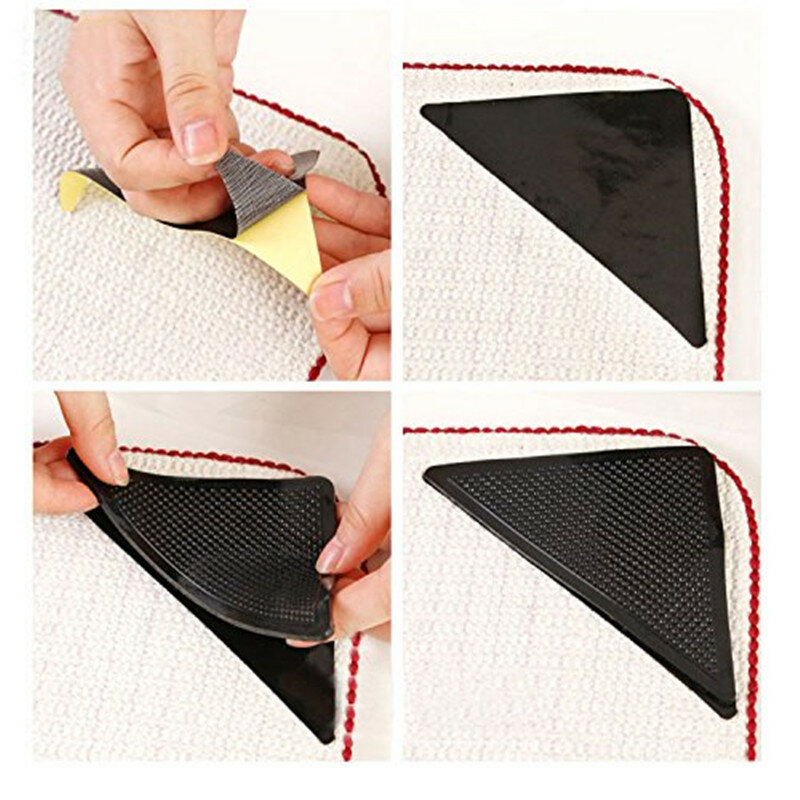 1/4pcs Rug Carpet Grippers Triangle Rubber Mat Sticker Reusable Non Slip Silicone Washable Grips Home Bath Room  Corners Pads