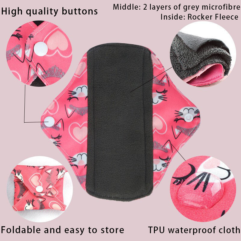 BIAI-almohadillas menstruales reutilizables y transpirables para mujer, almohadilla de tela lavable para menstruación, orgánica, 18x18CM, 5 piezas