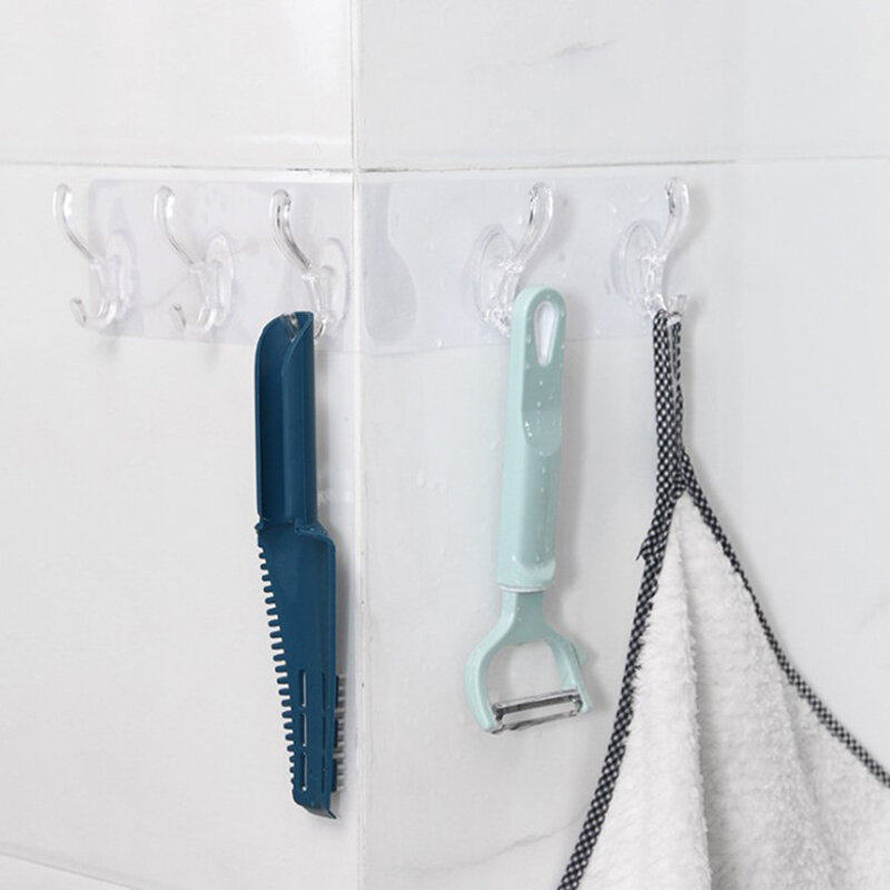 1/3/5/6แถวโปร่งใสตะขอห้องน้ำ Self Adhesive ประตูแขวนผนังที่เก็บเครื่องครัวแขวนผ้าเช็ดตัว Strong WaterproofHooks