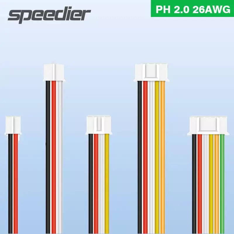 PH 2.0 2.0mm 2/3/4/5/6/7/8/9/10 złącze pinowe wtyczka pojedyncza/podwójna 26AWG kabel silikonowy męskiego/żeńskiego przewodu elektrycznego JST PH2.0