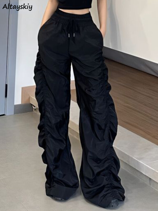 Женские индивидуальные брюки в стиле Харадзюку, универсальные простые праздничные уличные брюки в стиле ольччан для студентов, модная однотонная Дизайнерская одежда в пол для отдыха