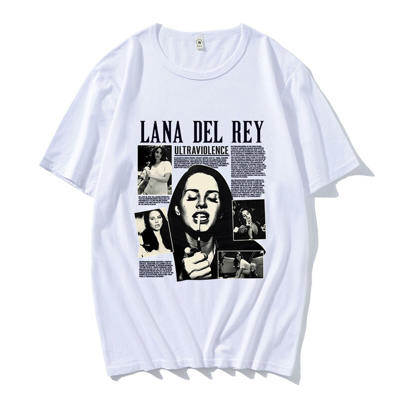 Camiseta con estampado de cantante de Lana Del Rey para hombre y mujer, camiseta suave de algodón de manga corta, camisetas informales de primavera y verano, Camisas con cuello redondo