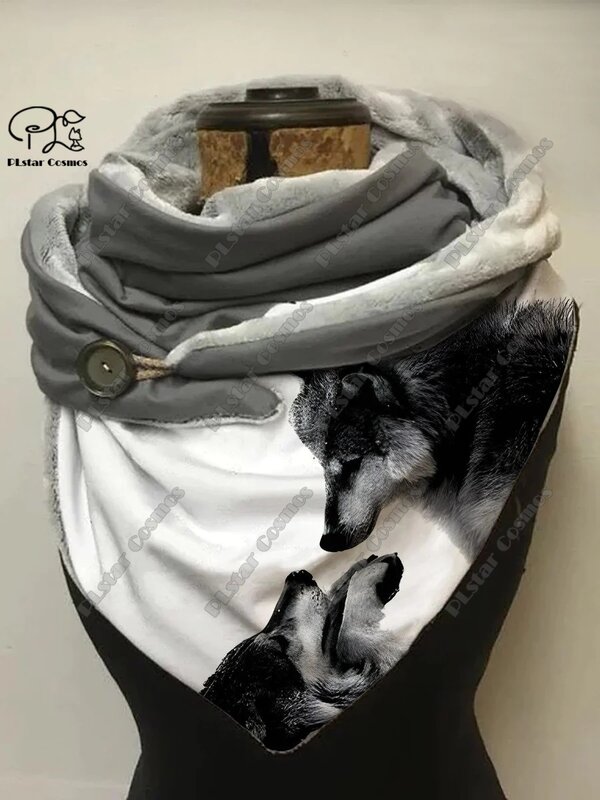 女性用3Dプリント小さな三角形のスカーフ,暖かいショール,動物シリーズ,レトロ,オオカミのパターン,春,冬,新作