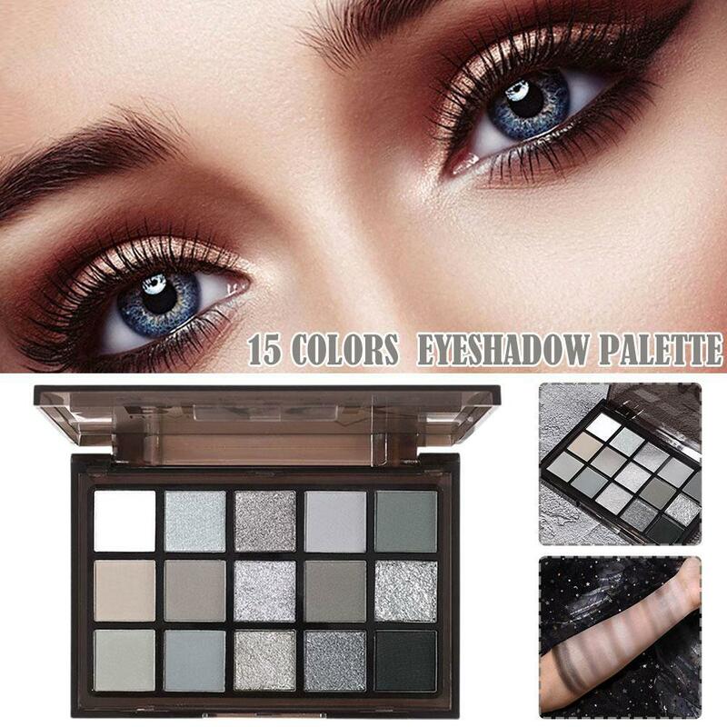 Paleta Matte Black Smokey Eyeshadow, impermeável, sombra alta, brilho dos olhos, maquiagem glitter, 15 cores