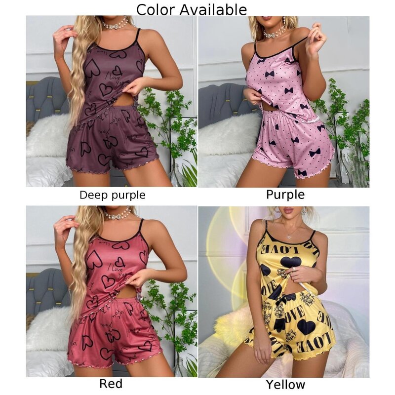 Women Sexy Lingerie Set Thin Cute Nightwear Loose Oil Shiny Pajamas Smooth Sleepwear Tops Shorts Two Piece Set Summer Underwear