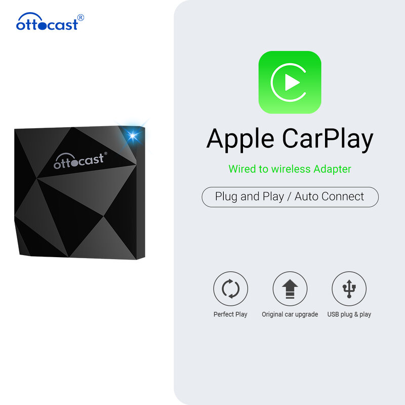 Ottocast U2-Air bezprzewodowy klucz CarPlay do oryginalnego odtwarzacza multimedialnego wyposażony w Apple wired carplay, szybsze lekkie ładowanie