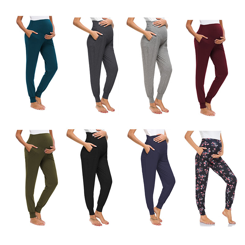 Liu & Qu Maternity Women's Casual Pants Pregnancy Stretchy Comfortable Lounge Pants Pregnant High Waist Trousers with Pocket