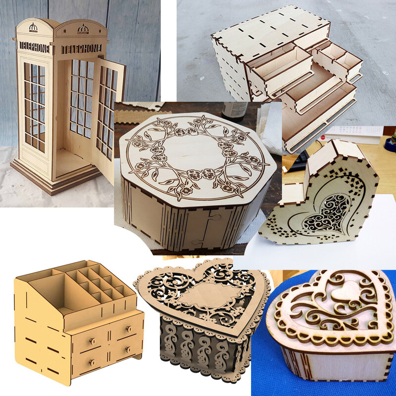 313 Boxes Laser Cut File Drawing Piggy Caskets Storage Containers Vector Design Collection